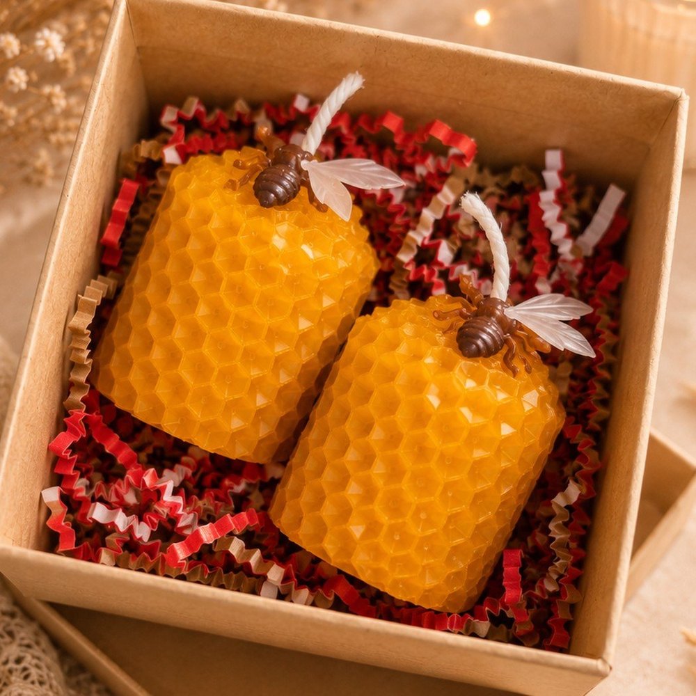Honeycomb Bee Candle Duo